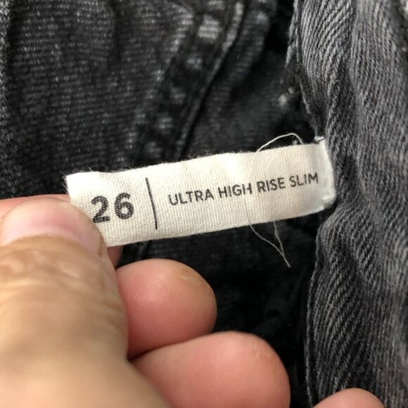 PacSun Womens Jeans Sz 26 Ultra High Rise Slim Skinny Leg Black Denim Distressed - Picture 4 of 16